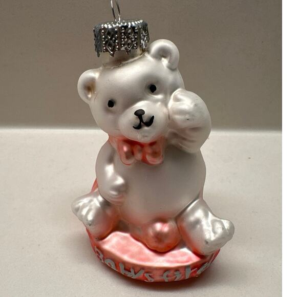 Set 4 Baby Pink First Christmas 2005 Glass Ornaments Bear Pacifier Booties Block - Picture 4 of 6